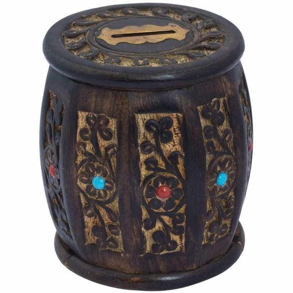 Handmade Wooden Barrel Money Piggy Bank Coin Box