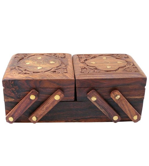 Handmade Wooden Jewellery Box Flip Flap Flower Design 8x4x3 Inches - Decorlay