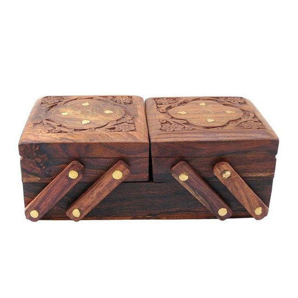 Handmade Wooden Jewellery Box Flip Flap Flower Design 8x4x3 Inches - Decorlay