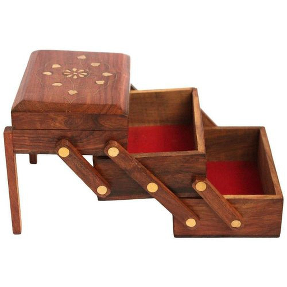 Handmade Wooden Jewellery Box, Jewel Storage Organizer 5 x 3.5 x 4.7 Inches - Decorlay