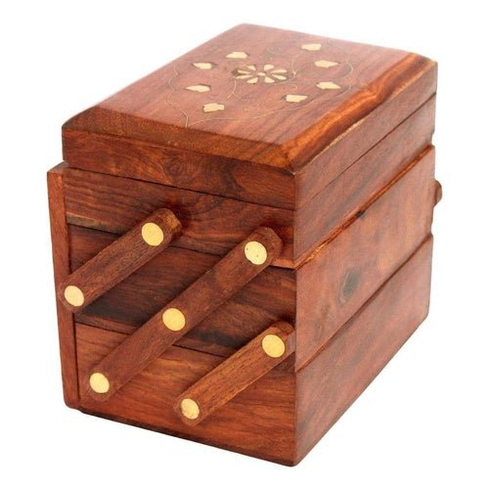 Handmade Wooden Jewellery Box, Jewel Storage Organizer 5 x 3.5 x 4.7 Inches