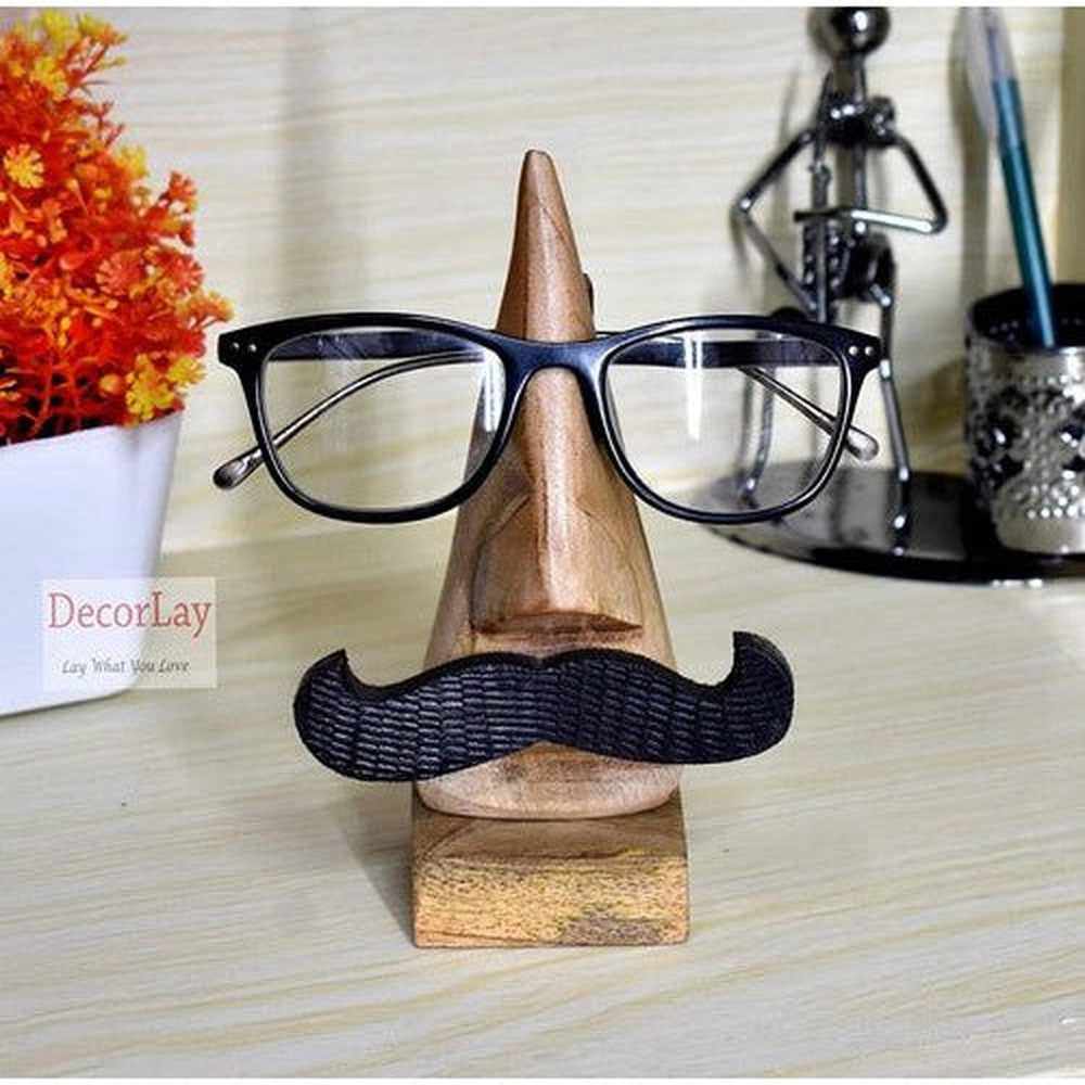 Handmade Wooden Nose Shaped with Mustache Spectacle Holder - Decorlay