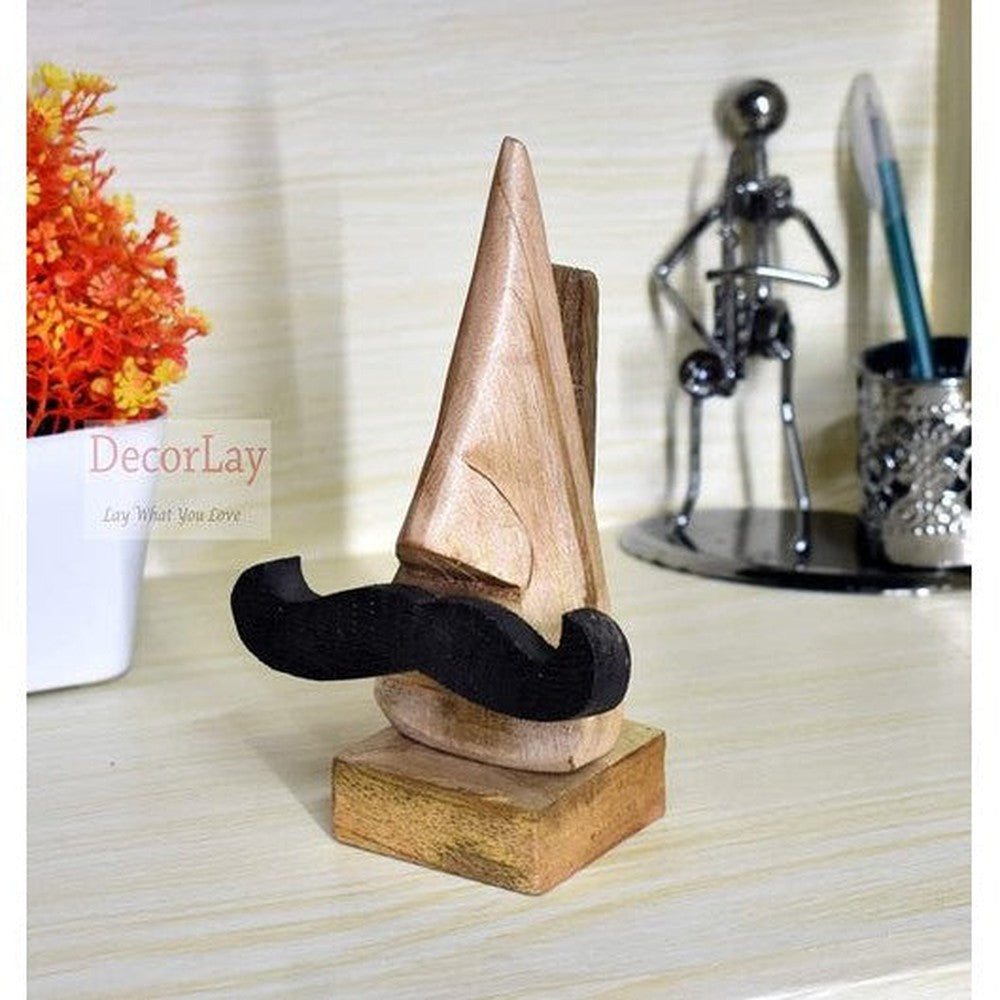 Handmade Wooden Nose Shaped with Mustache Spectacle Holder - Decorlay