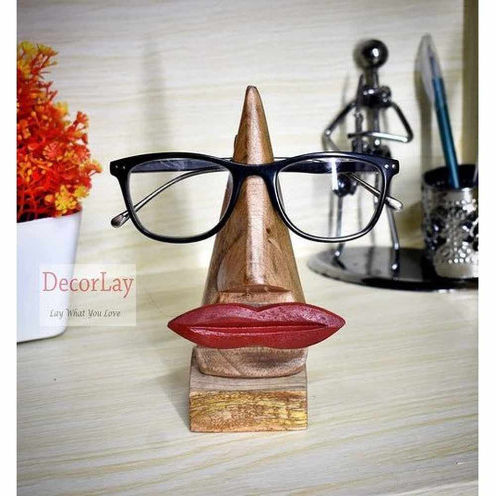 Handmade Wooden Nose Shaped with Mustache Spectacle Holder 4x2.5x6.5 Inches