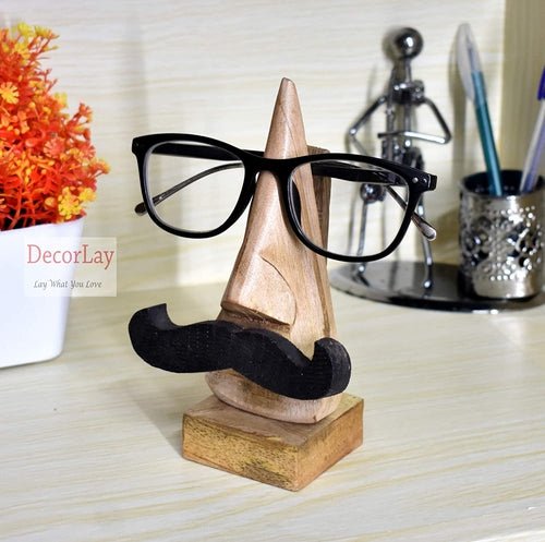 Handmade Wooden Nose Shaped with Mustache Spectacle Holder - Decorlay