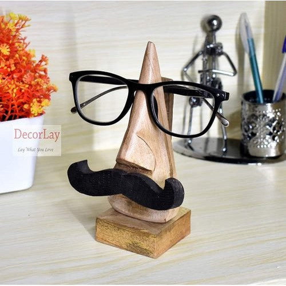 Handmade Wooden Nose Shaped with Mustache Spectacle Holder