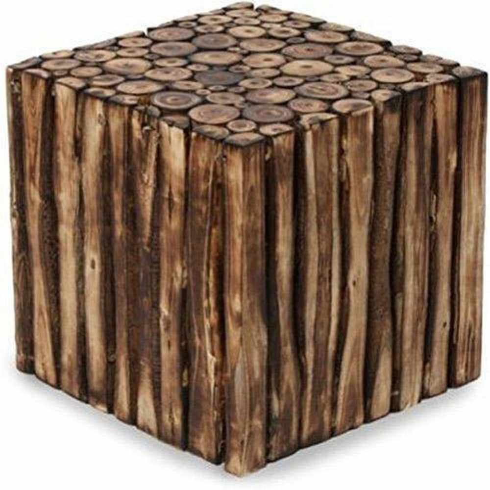 Handmade Wooden Square Shape Stool/Table Natural Wood Blocks 16 Inch