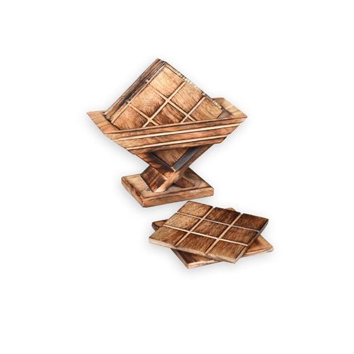 Handmade Wooden Tea Coaster Set for Kitchen 4x4x3 Inches - Decorlay