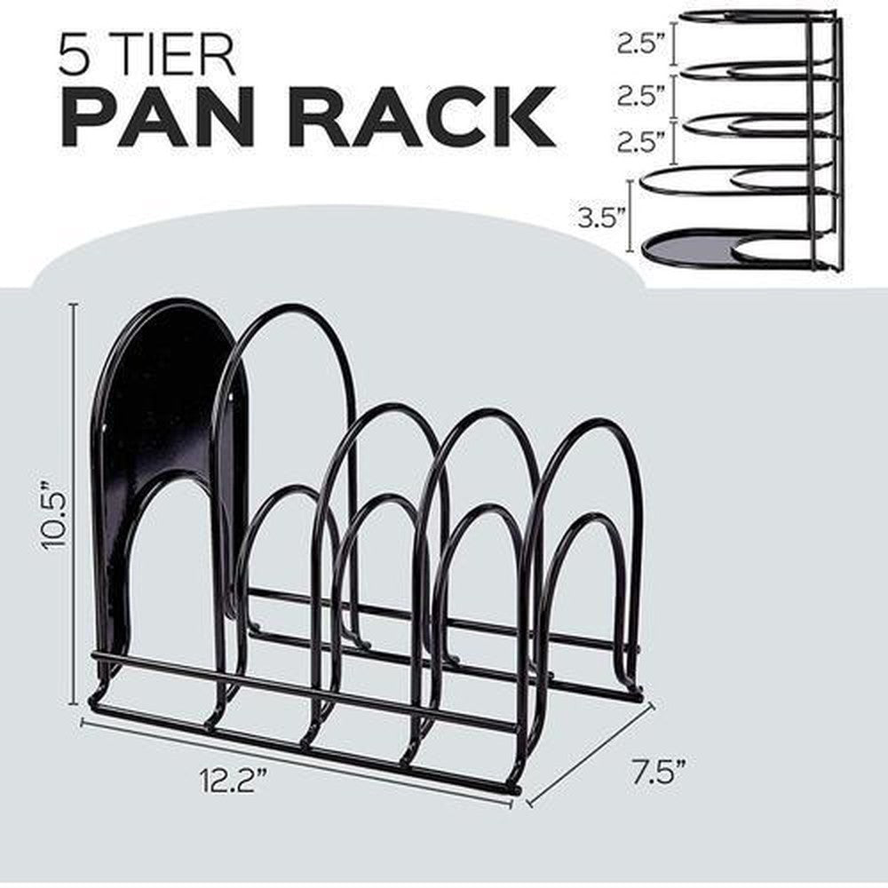 Heavy Duty Pan and Pot Organizer Verical, Horizontal Shelf| 5 Tier Rack - Decorlay