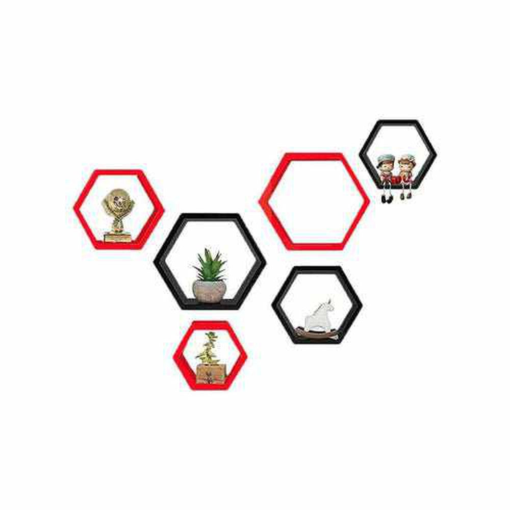 Hexagon Wall Shelves Wooden Shelf Home Decor Items Rack (Set of 6) - Decorlay