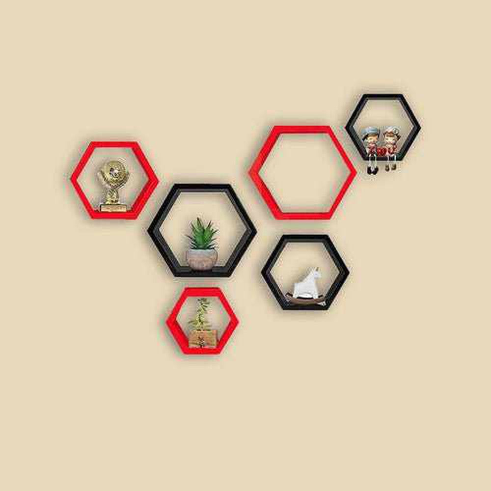 Hexagon Wall Shelves Wooden Shelf Home Decor Items Rack (Set of 6) - Decorlay