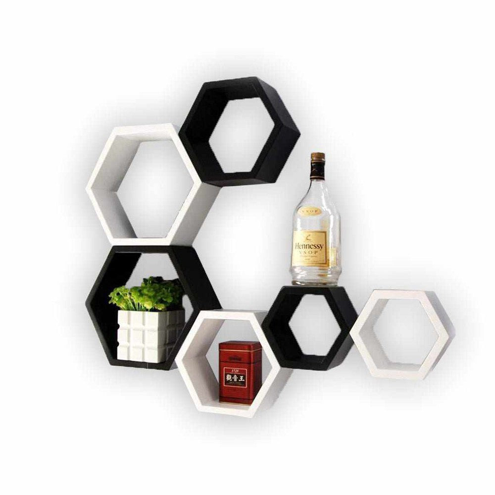 Hexagon Wall Shelves Wooden Shelf Home Decor Items Rack (Set of 6) - Decorlay