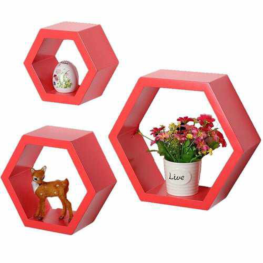 Hexagonal Shape MDF Wall Shelf | Floating shelves (Set of 3) - Decorlay