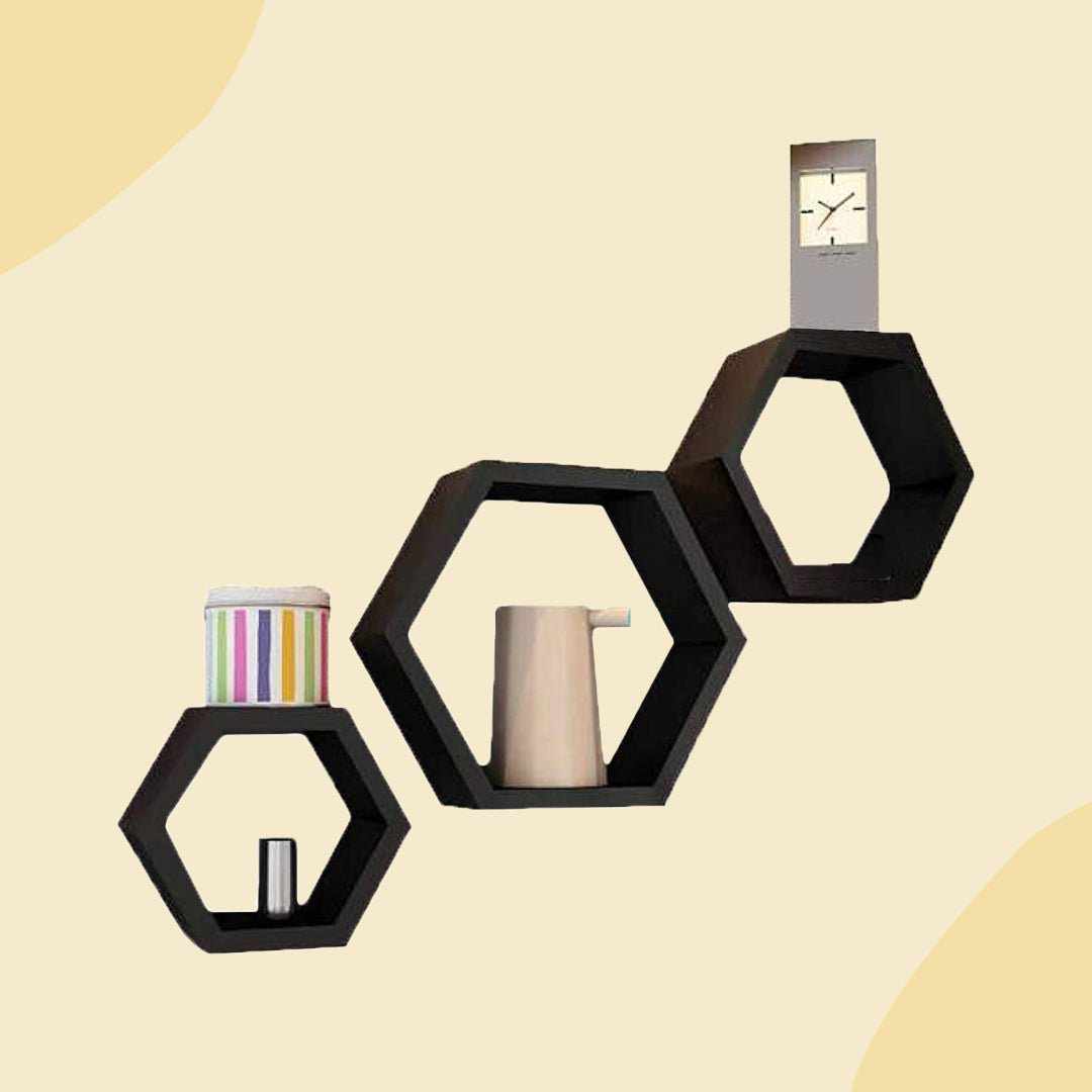 Hexagonal Shape MDF Wall Shelf | Floating shelves (Set of 3) - Decorlay