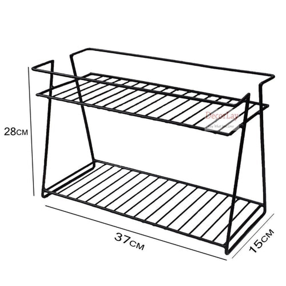 Iron 2-Tier Space Saving Spice Storage Kitchen Shelves 28x15x37cm - Decorlay