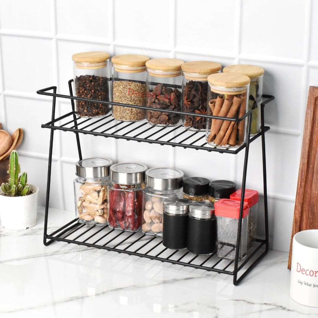 Iron 2-Tier Space Saving Spice Storage Kitchen Shelves 28x15x37cm - Decorlay