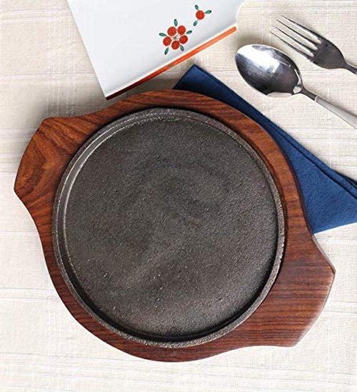 Iron Sizzler Plate/Tray with Wooden Brownie Sizzler Plate 9x7 Inches - Decorlay