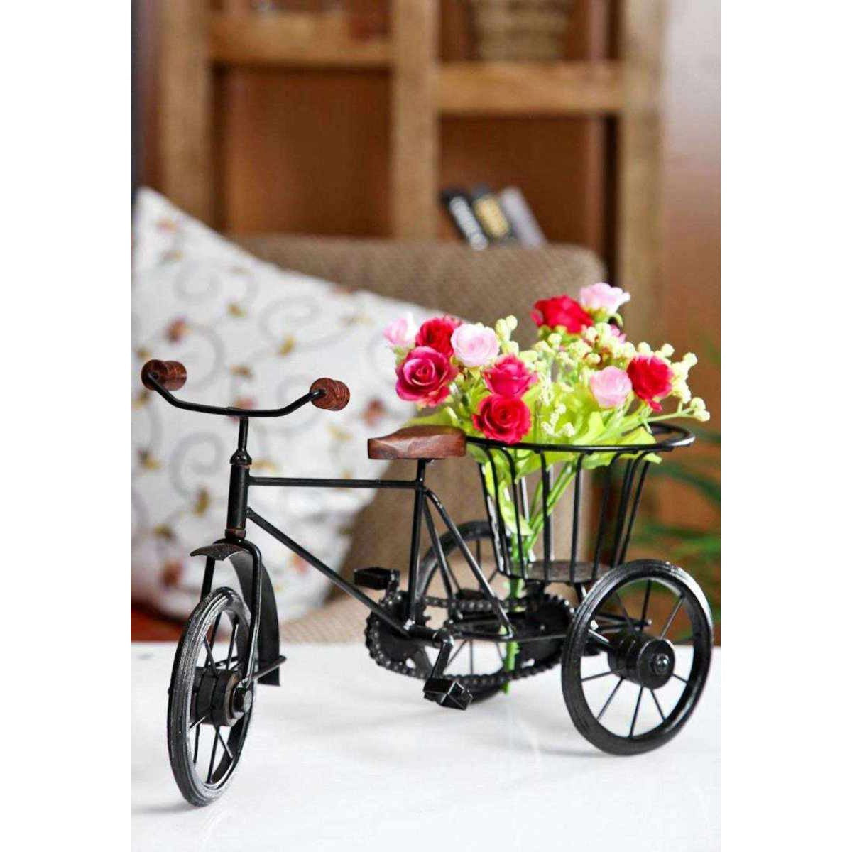 Iron & Wood Home Decorative Cycle Rickshaw Stand 25.4 x 10.2 x 17.8 Cm