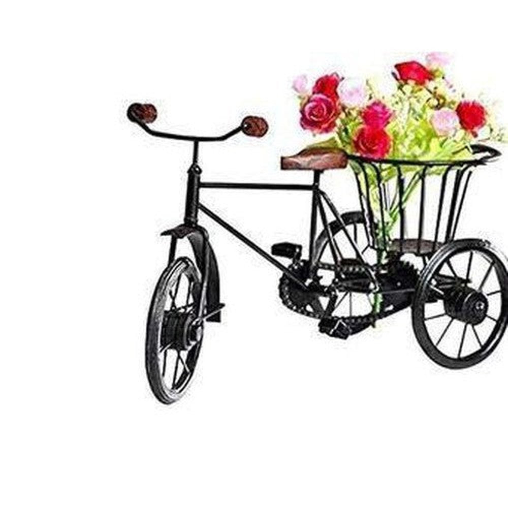 Iron & Wood Home Decorative Cycle Rickshaw Stand 25.4 x 10.2 x 17.8 Cm - Decorlay