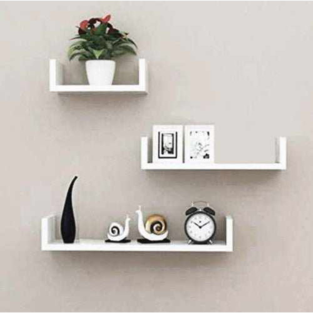 MDF Laminated Wall Rack Shelves Set of 3 | White - Decorlay