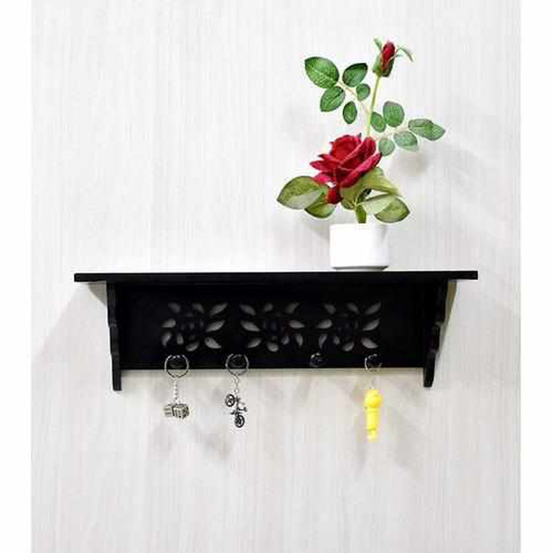 MDF Wall Shelf with Hooks Clothes Hanging Storage Rack - Decorlay