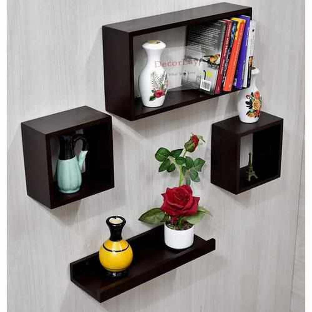 MDF Wall Shelves for Living Room Floating Rack | Set of 4 - Decorlay