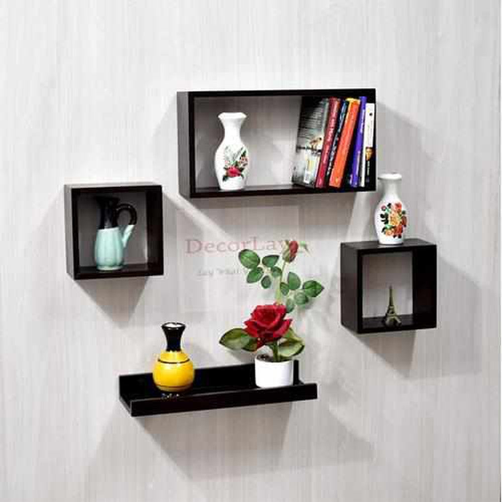 MDF Wall Shelves for Living Room Floating Rack | Set of 4 - Decorlay