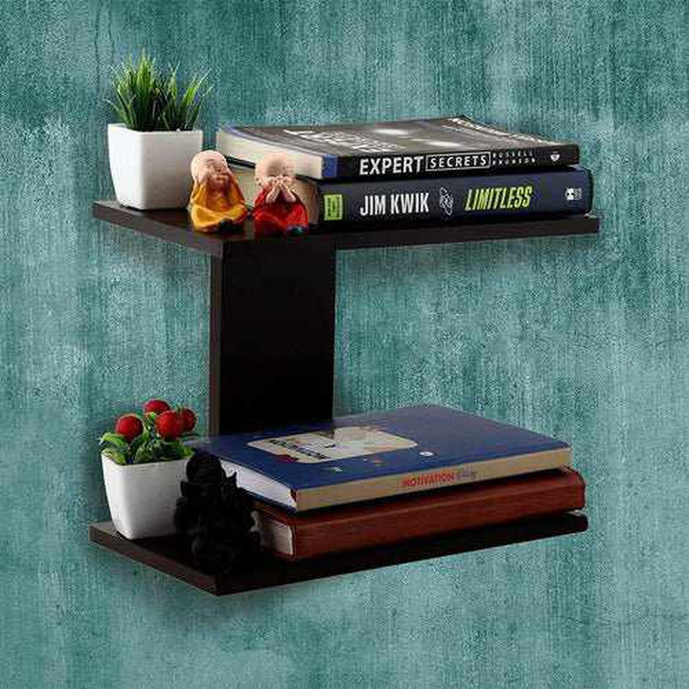 MDF Wooden Wall Mounted Shelf (37x20x24 cm, Brown) - Decorlay