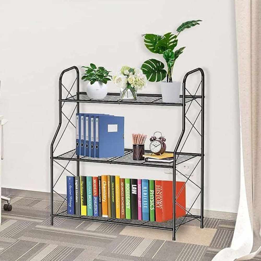 Metal Foldable 3 Tier Plant Stand Natural Flower Pot Holder Plant Area Organizer