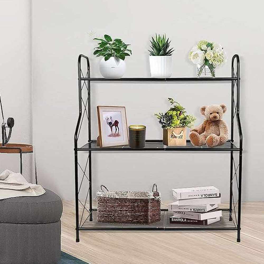 Metal Foldable 3 Tier Plant Stand Natural Flower Pot Holder Plant Area Organizer