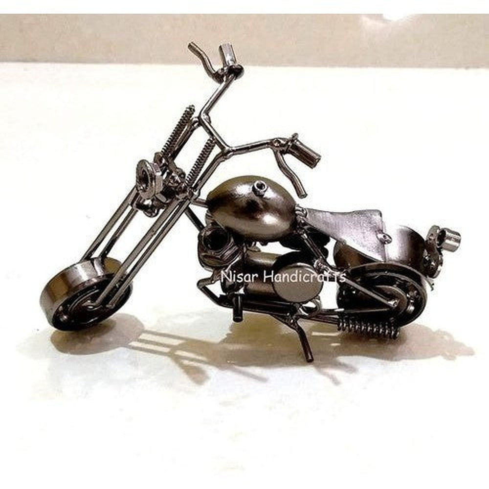 Metal Handmade Vintage Motor Bike Miniature Showpiece 5x3 Inches - Decorlay