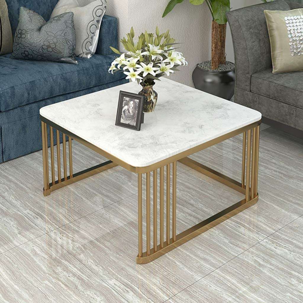 Metal Modern Nesting Coffee Table with Marble Texture Wood Set of 2 - Decorlay