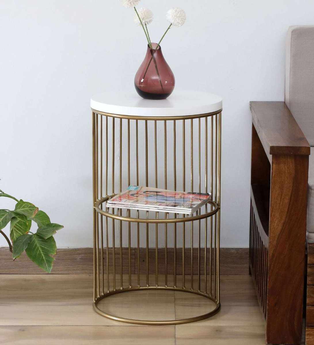 Metal Round Accent Coffee Sofa Side Table for Living Room Bedroom Office - Decorlay