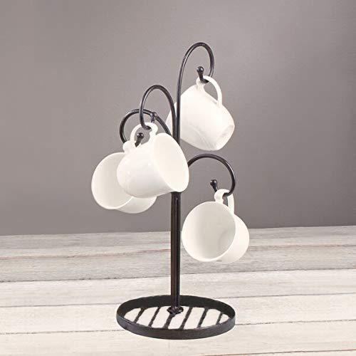 Metal Tea Coffee Cup Holder with 4 Arm Cup Hook Stand in Tree Shape - Decorlay