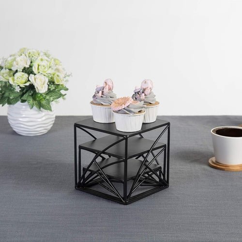 Modern Matte Black Metal Wire Nesting Food Display Risers - Decorlay