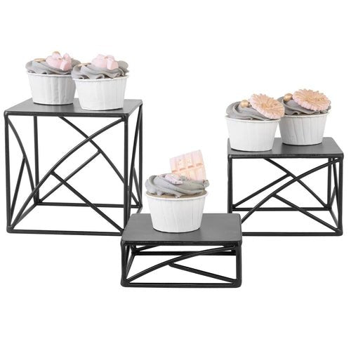 Modern Matte Black Metal Wire Nesting Food Display Risers - Decorlay