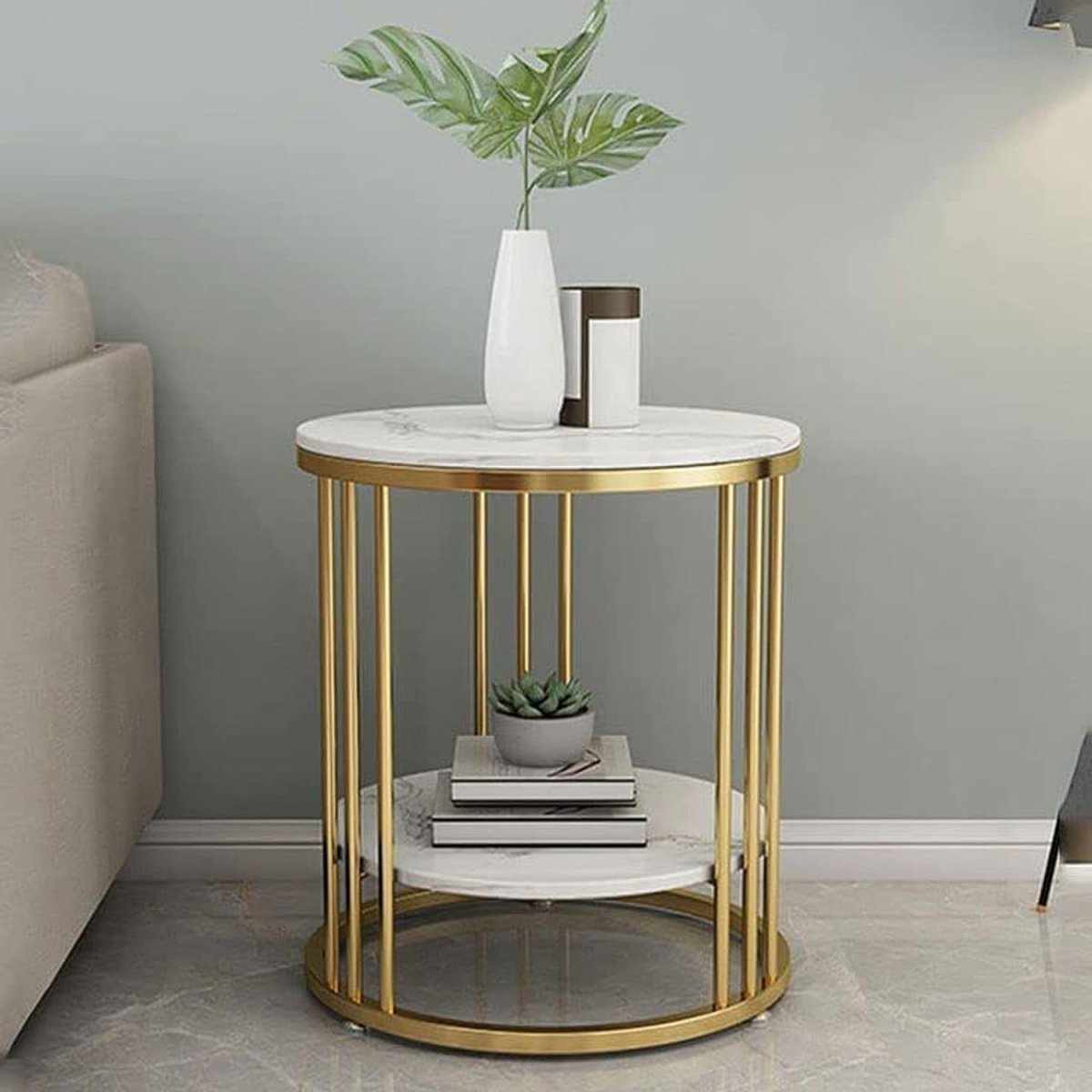 Multipurpose Metal Round Side Table Storage Organizer - Decorlay