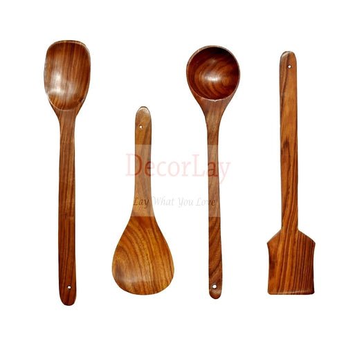 Natural Wooden Non-Stick Serving & Cooking Spoon Set of 4 - Decorlay