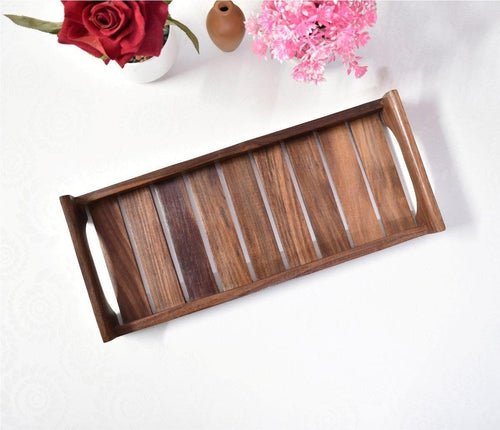 Natural Wooden Tea & Coffee Serving Tray with Handles - Decorlay