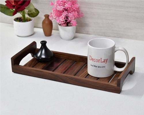 Natural Wooden Tea & Coffee Serving Tray with Handles - Decorlay