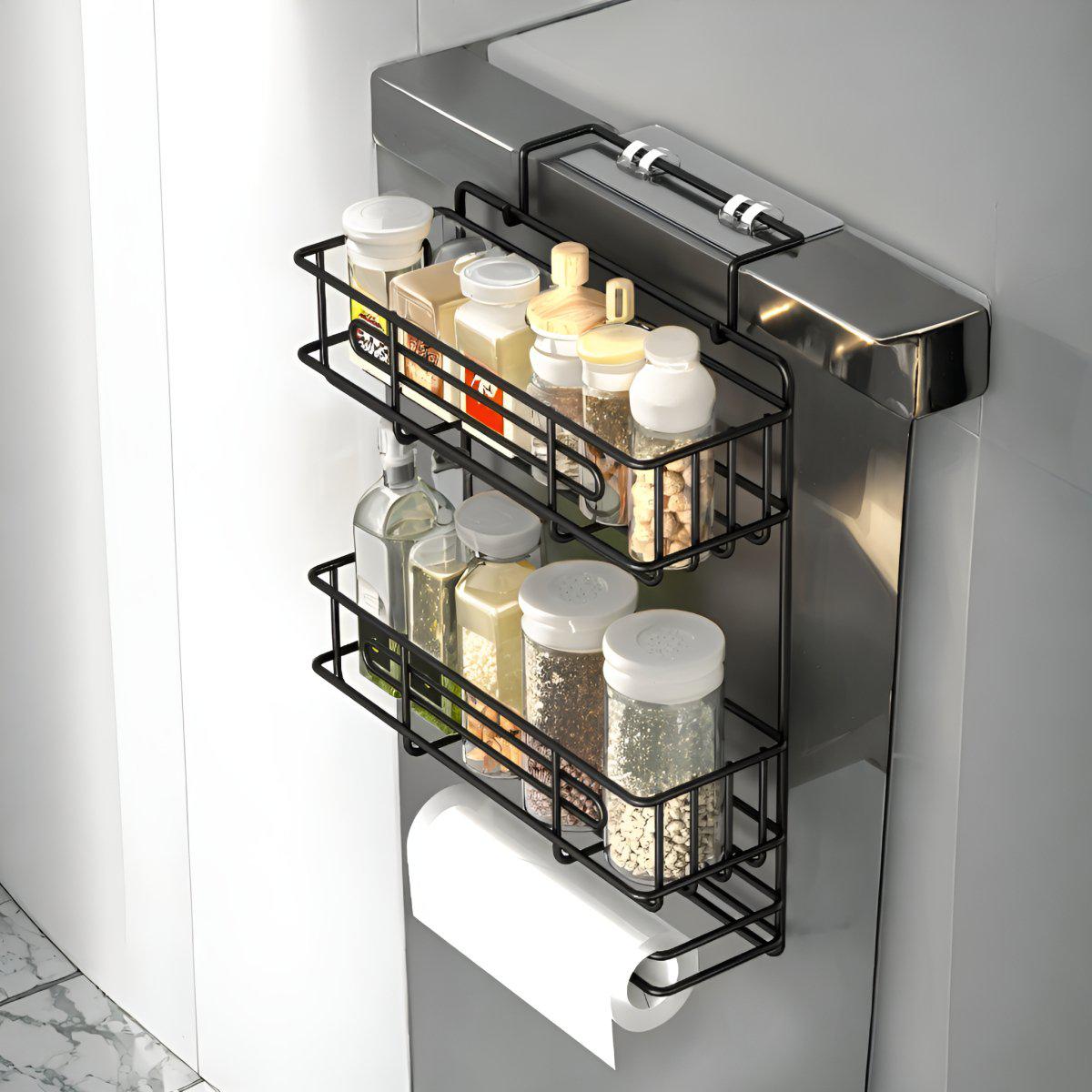 Refrigerator Broad-Side Spice Rack, Kitchen Storage Organizer with Napkin Roll Holder - Decorlay