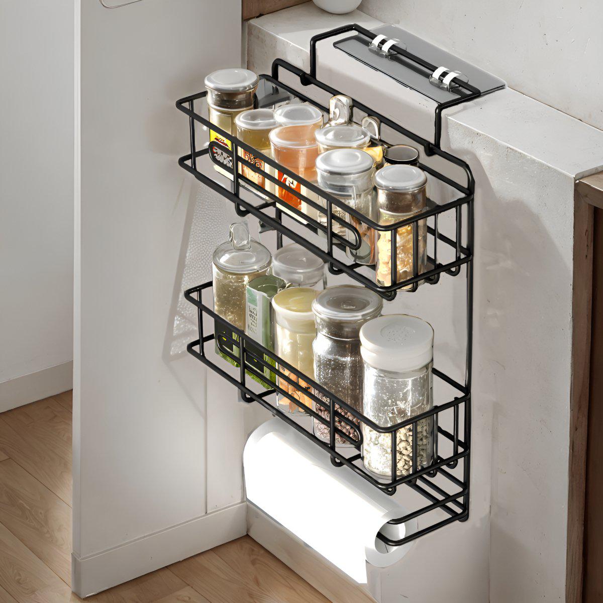 Refrigerator Broad-Side Spice Rack, Kitchen Storage Organizer with Napkin Roll Holder - Decorlay