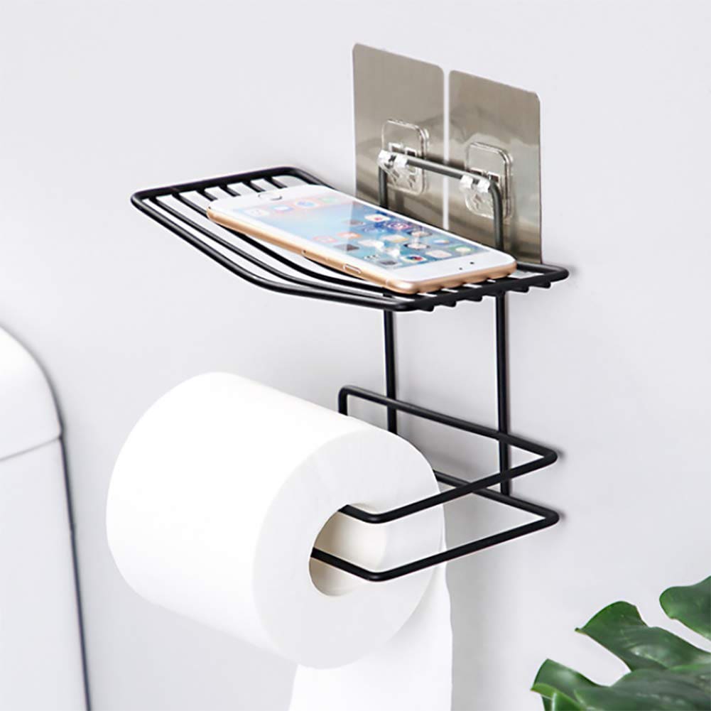 Self Adhesive Bathroom Shelf Tissue Roll Holder with Mobile Phone Storage - Decorlay