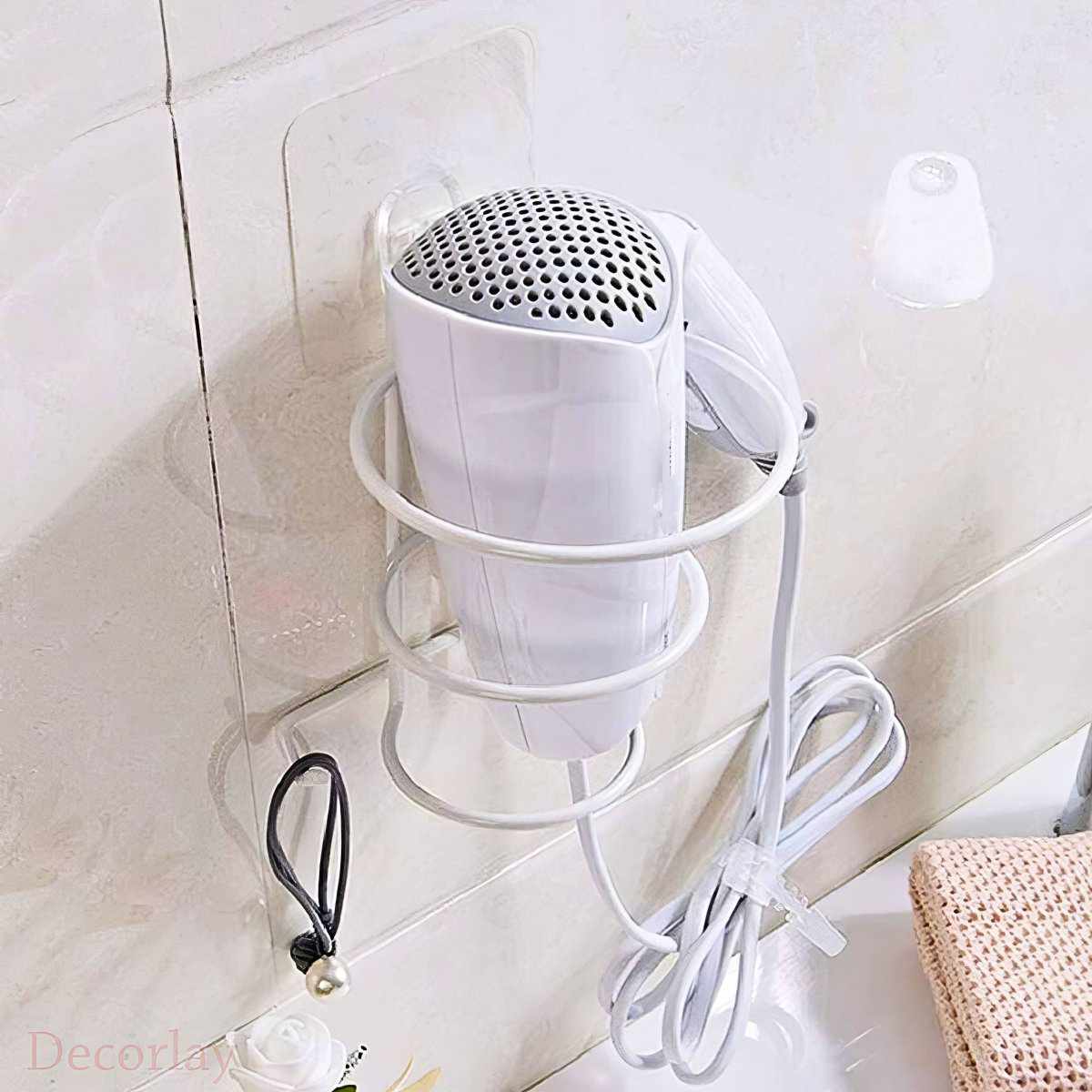 Self Adhesive Hair Dryer Holder, Bathroom Rack, Wall-Mounted - Decorlay