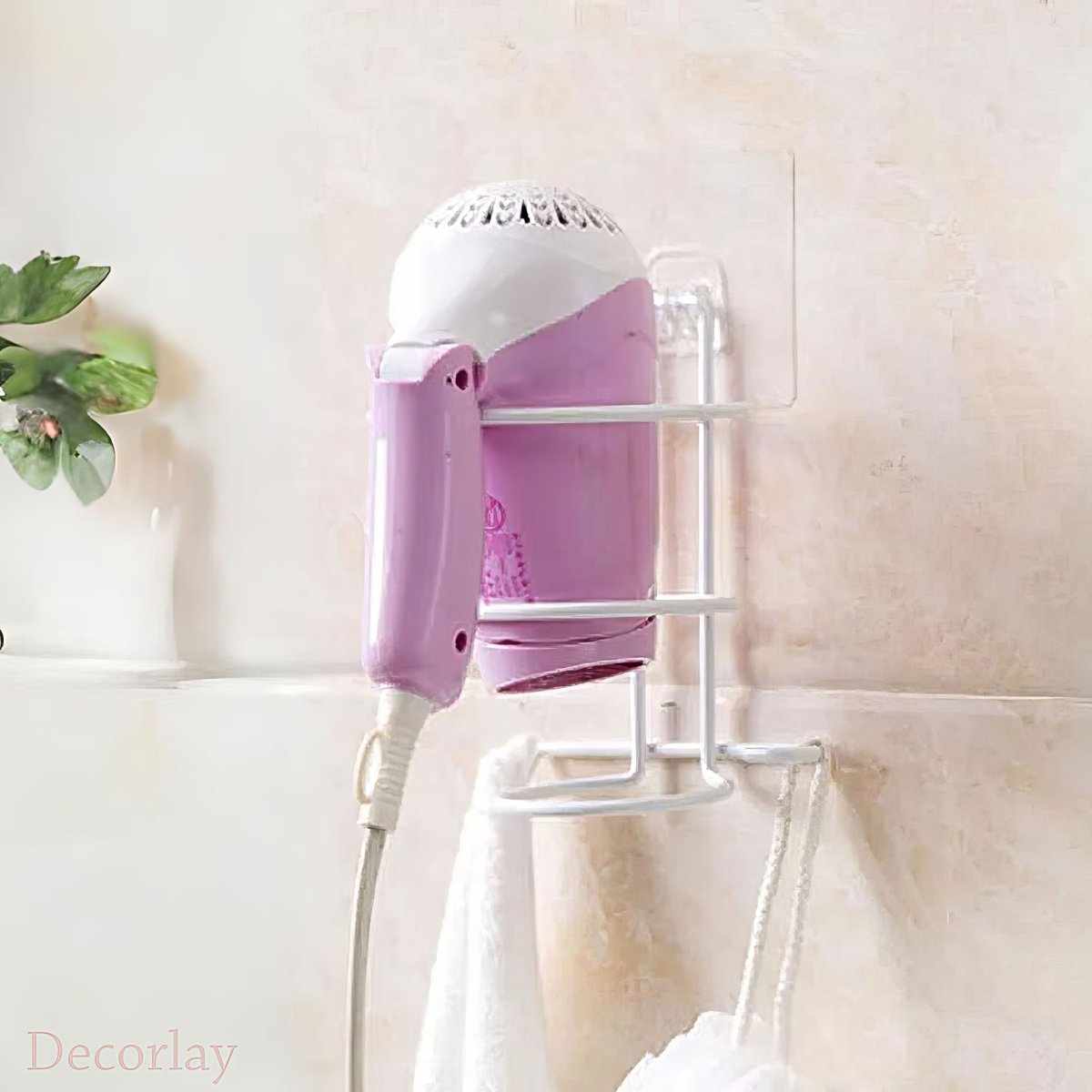 Self Adhesive Hair Dryer Holder, Bathroom Rack, Wall-Mounted - Decorlay