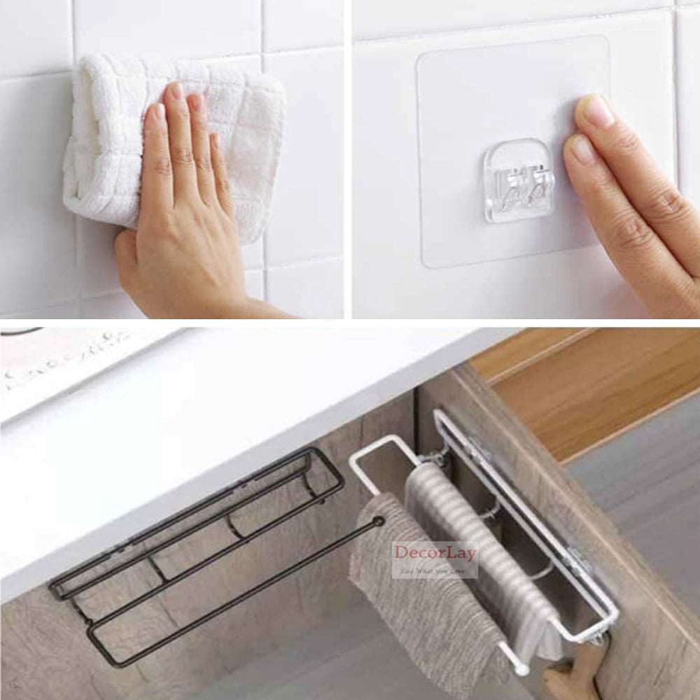 Self Adhesive Towel Tissue Roll Holder for Kitchen & Bathroom 4 Hooks - Decorlay