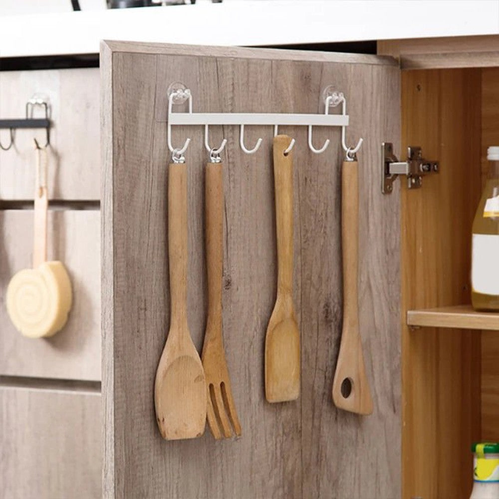 Self Adhesive Wall Mounted Hook with Wooden Spatula Spoons Kitchen & Bathroom Hanging Accessories Utensils - Decorlay