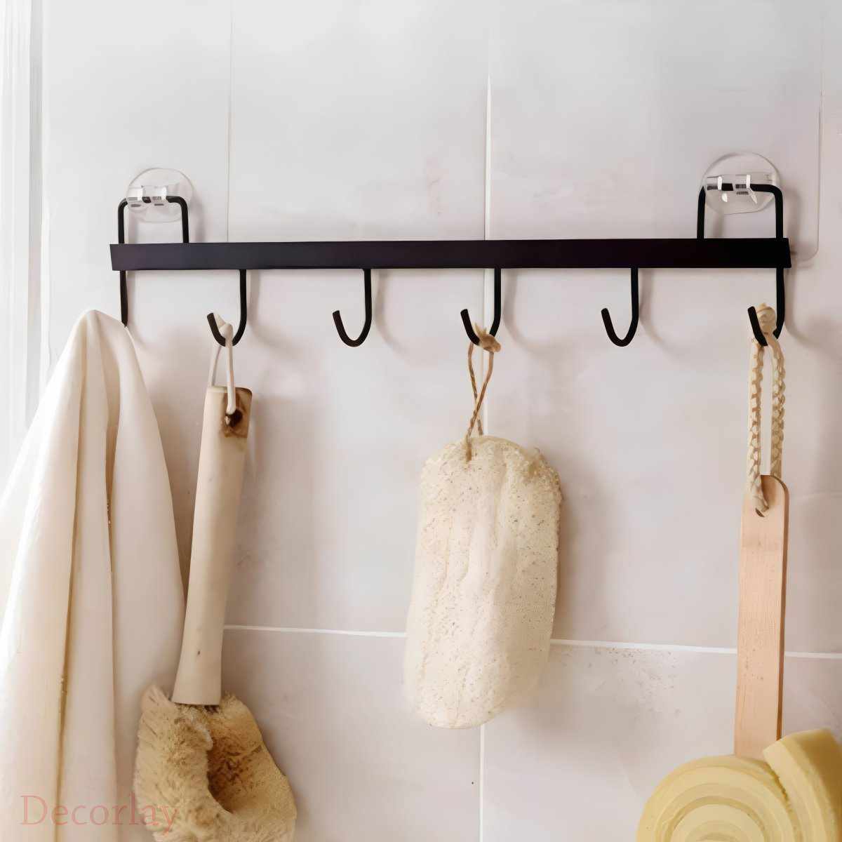 Self Adhesive Wall Mounted Hook with Wooden Spatula Spoons Kitchen & Bathroom Hanging Accessories Utensils - Decorlay