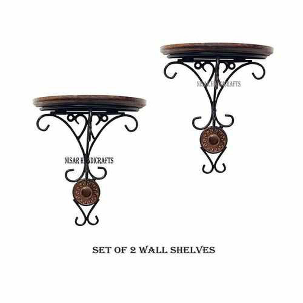 Set of 2 Beautiful Wood & Wrought Iron Fancy Wall Bracket - Decorlay