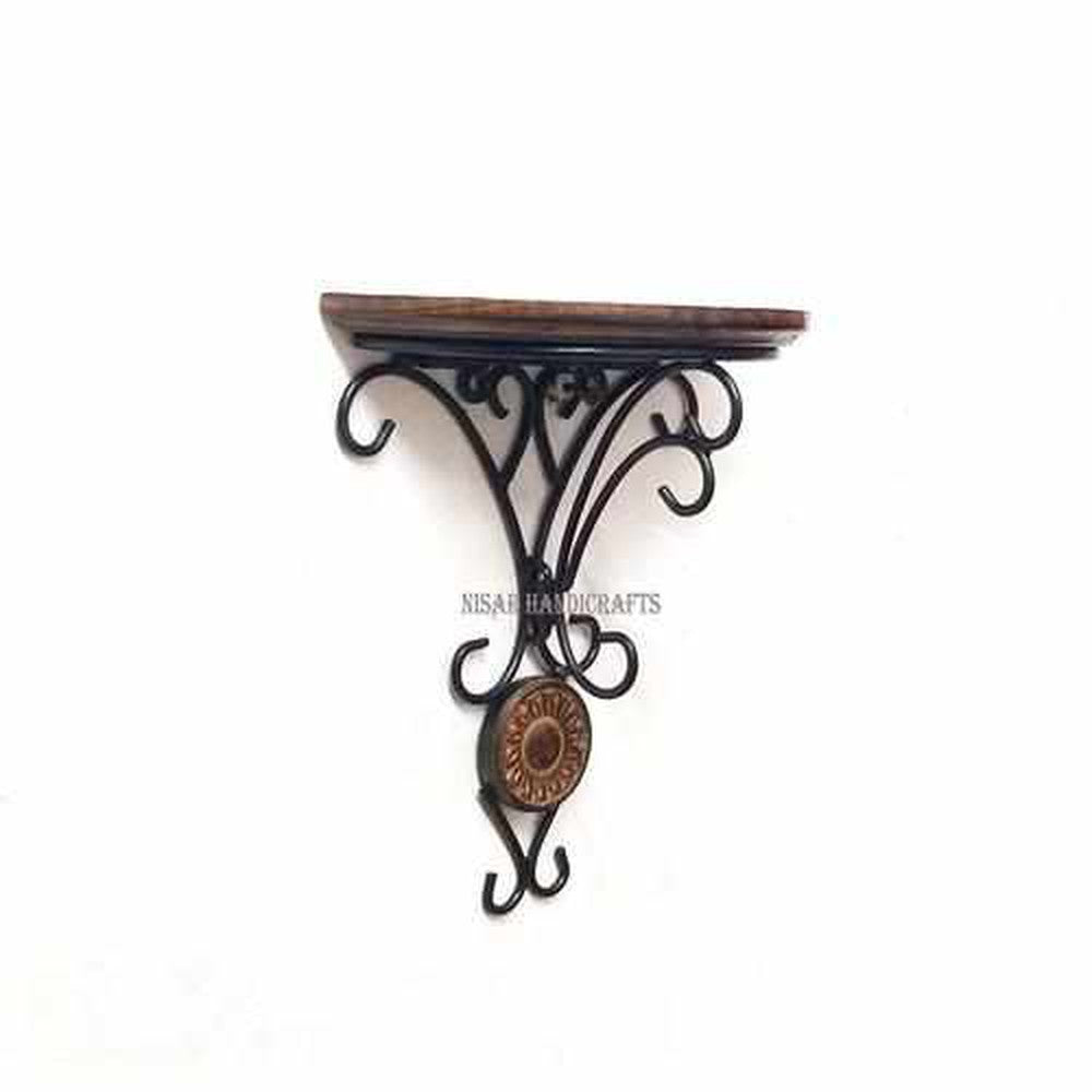 Set of 2 Beautiful Wood & Wrought Iron Fancy Wall Bracket - Decorlay